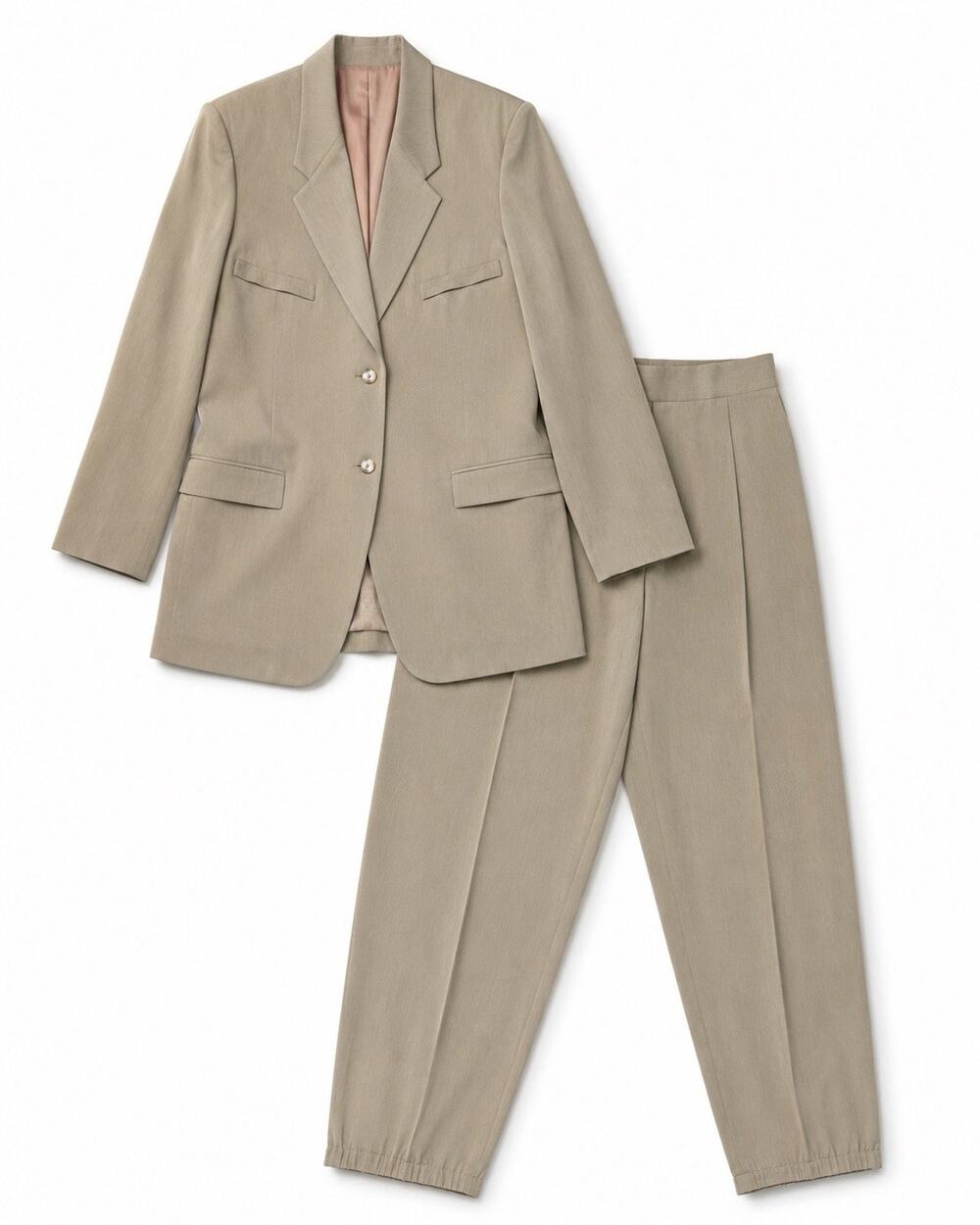 Vintage Doncaster 10P Beige Minimalist Pant Suit Blazer High Rise Trousers USA